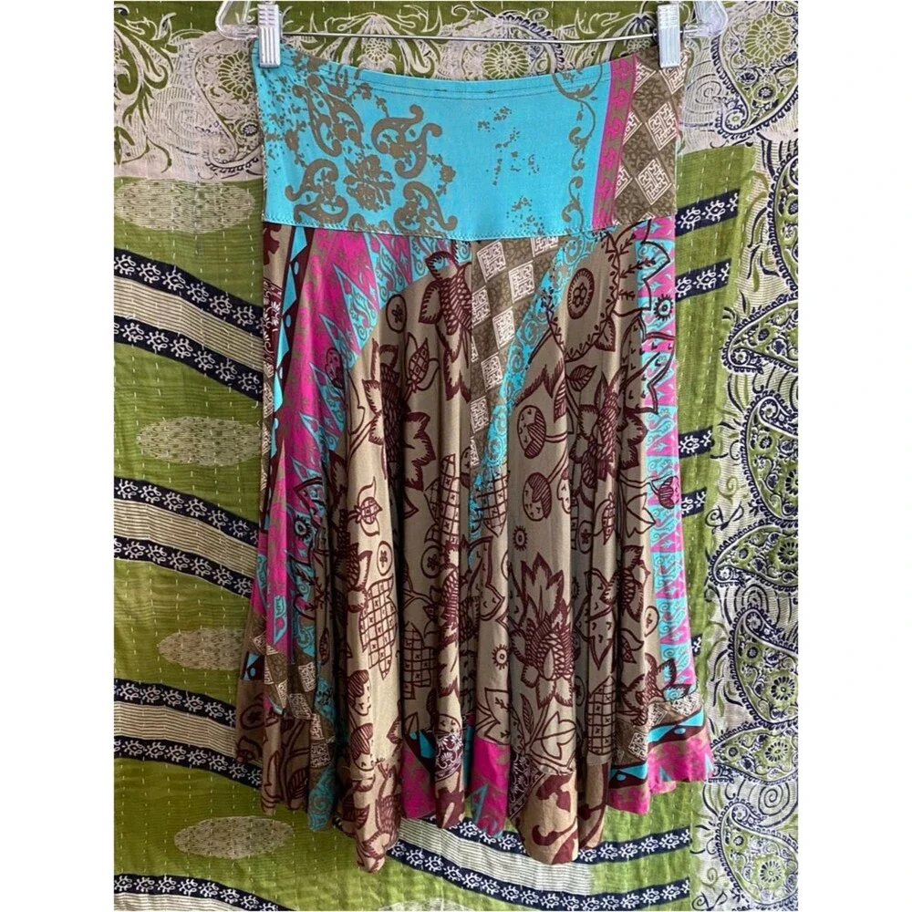 Y2K Chacok Multicolored Ornamental Print Boho Artsy Midi Skirt Size 1/ Small